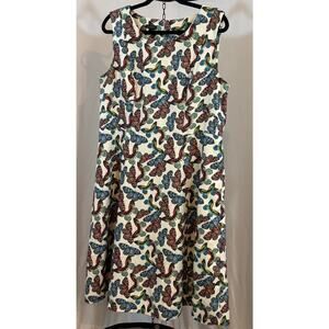 Talbots Women’s 16 Butterfly Print Linen Cotton Fit Flare Dress Sleeveless Lined